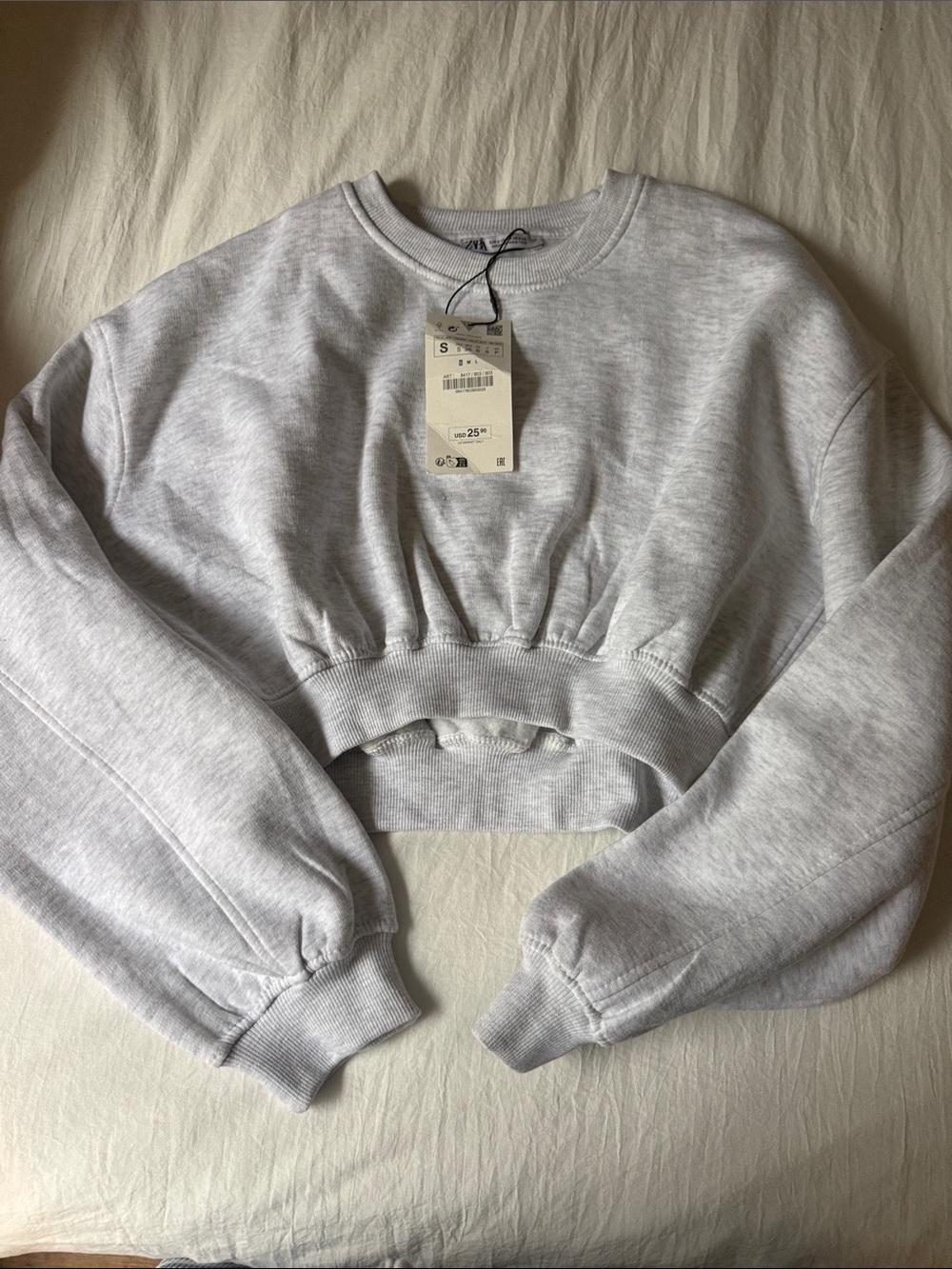 Zara Cropped Gray Crewneck Sweatshirt Size Small NWT